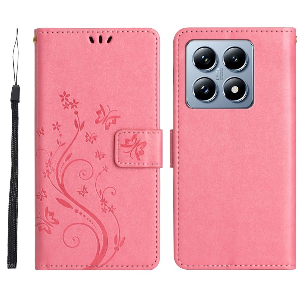 Virágok könyv tok a Xiaomi 14T Pro-hoz - rózsaszín