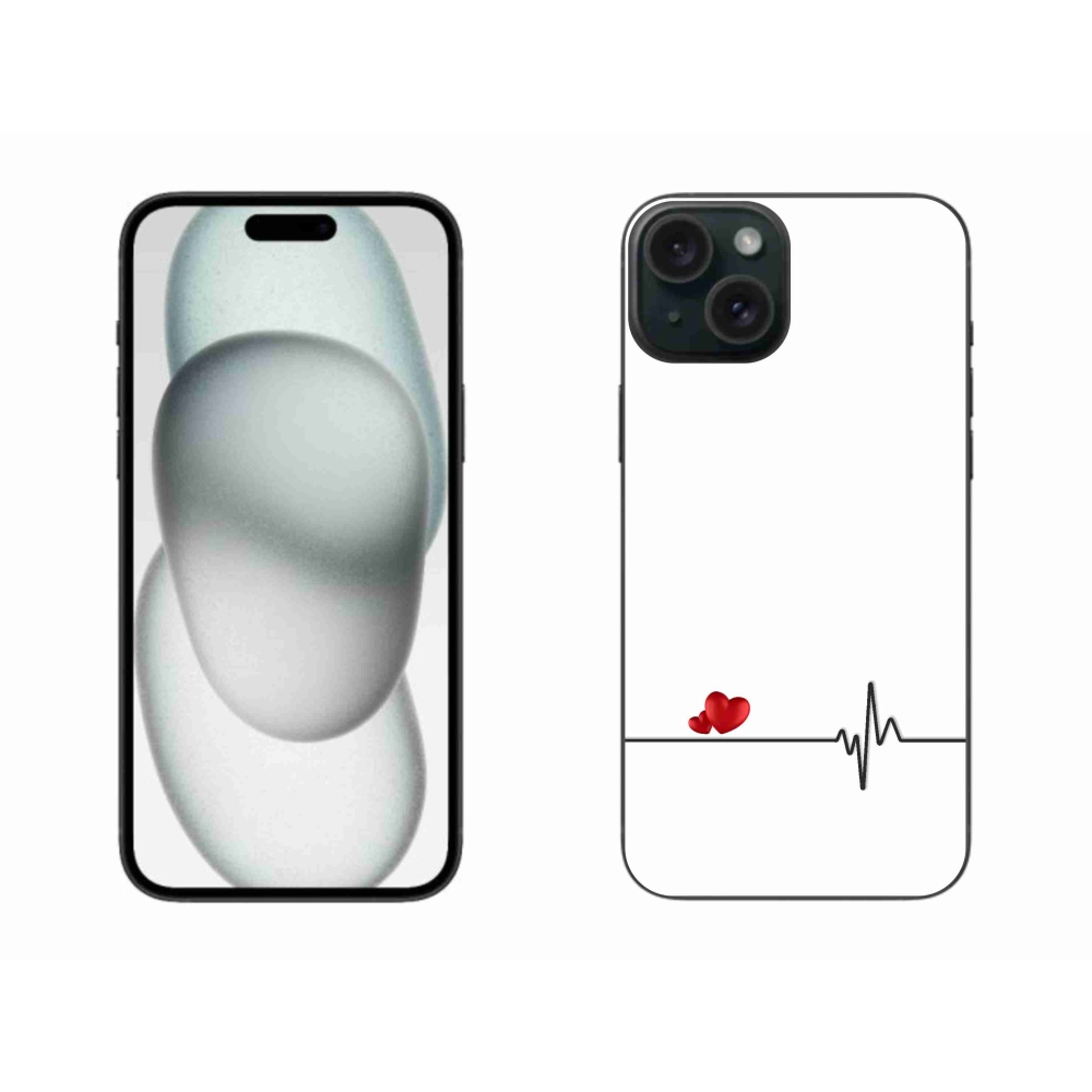 Gél borító mmCase iPhone 15 Plus készülékhez - szív és szívverés fehér háttérrel