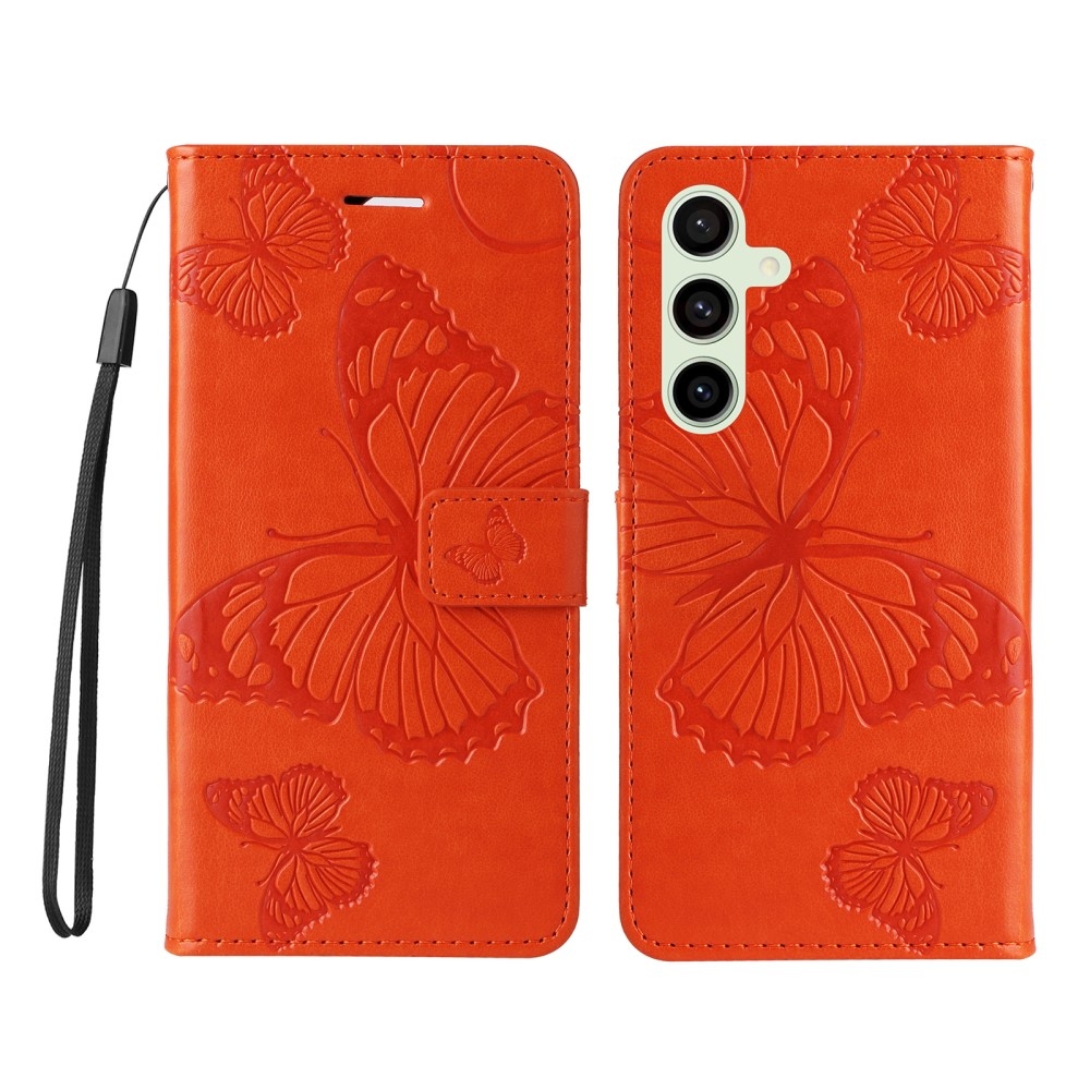 Nagy pillangó könyv tok Samsung Galaxy S24 FE készülékhez - narancssárga