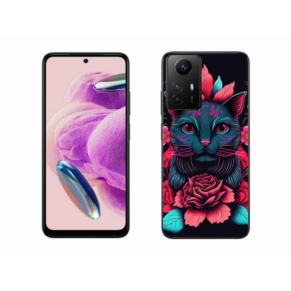 Gél borító mmCase a Xiaomi Redmi Note 12S számára - virágok és macska