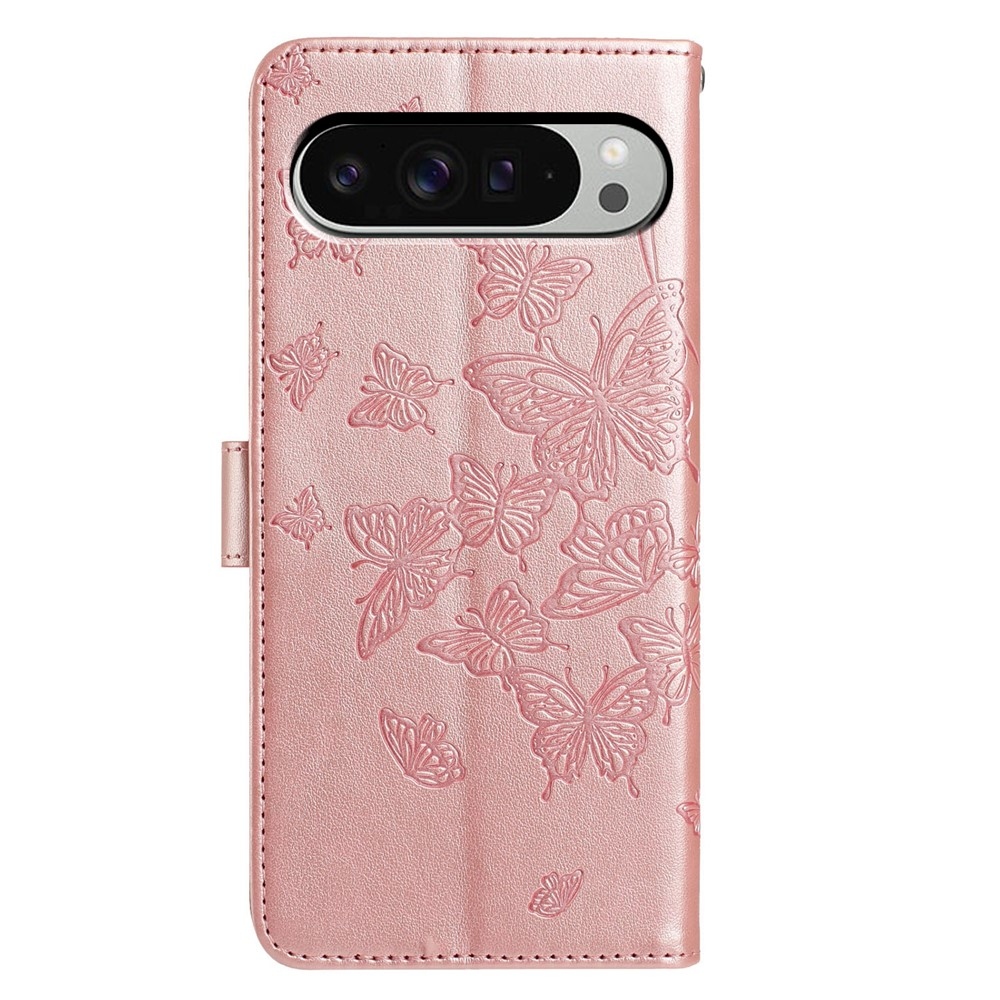 Virágos pillangó könyvtáska Google Pixel 10 Pro XL/Pixel 9 Pro XL - rózsaarany