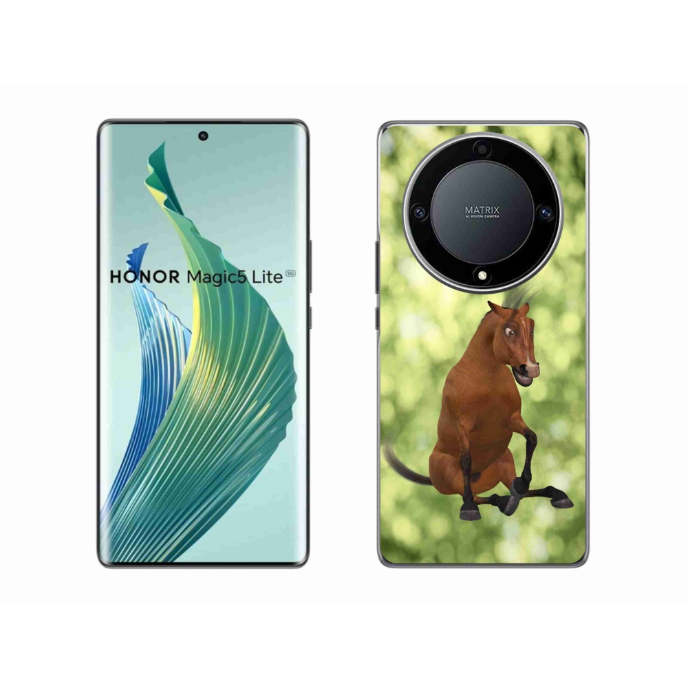 Zselés borítás mmCase a Honor Magic 5 Lite 5G számára - barna rajzfilm ló 1