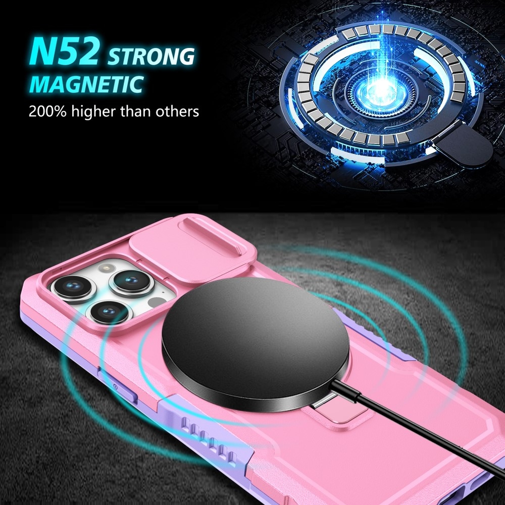 Katonai tartós védőburkolat MagSafe-vel iPhone 14 Pro Max készülékhez - lila/rózsaszín