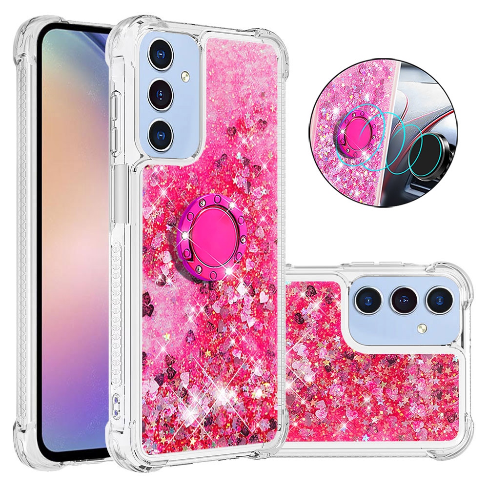 Glitt homokóra zselés tok ujjgyűrűvel Samsung Galaxy A17 5G-hez - rózsaszín/szív