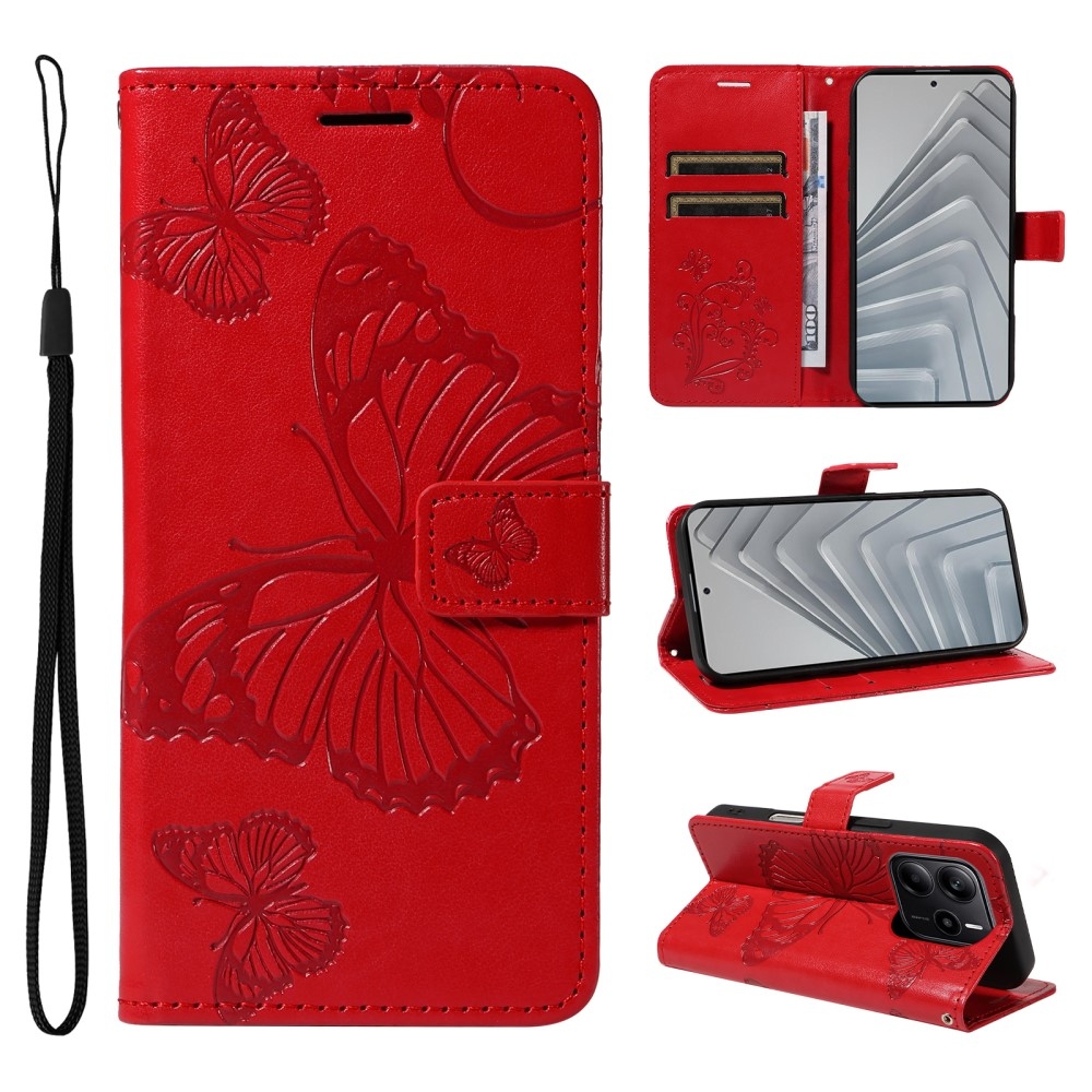 Nagy pillangó könyv tok Xiaomi Redmi Note 14-hez - piros