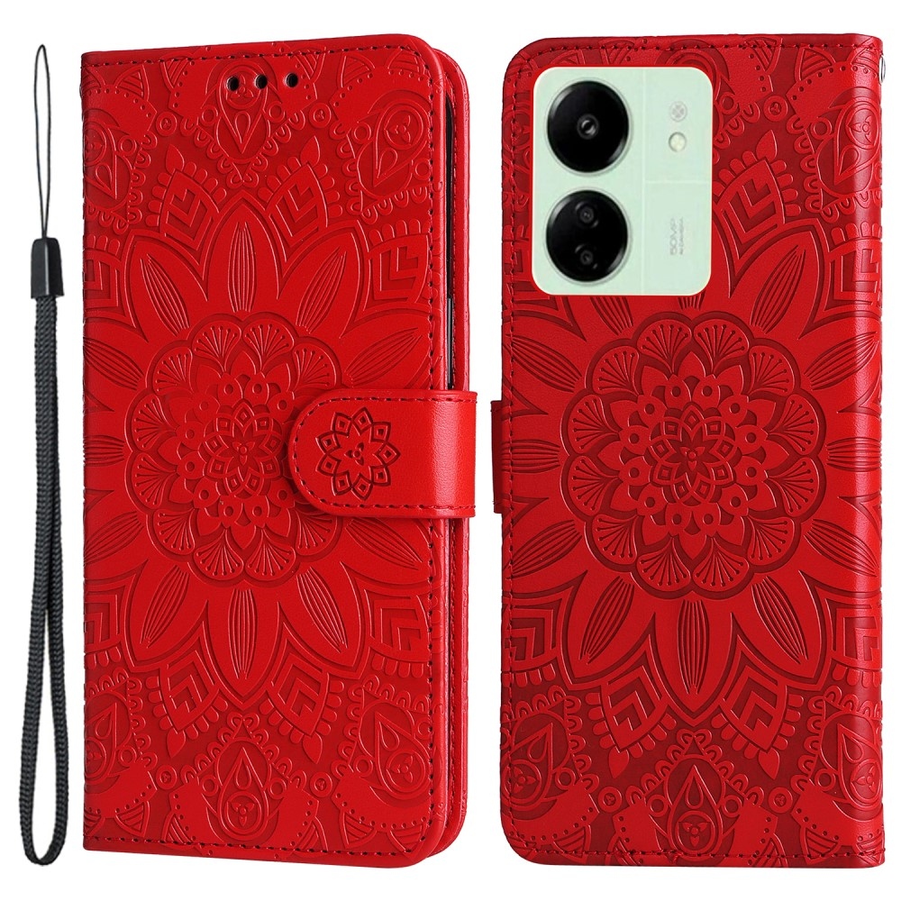 Napraforgó könyv tok Xiaomi Poco C65/Redmi 13C - piros
