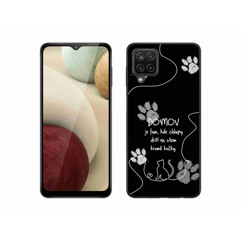 Gél borítás mmCase Samsung Galaxy A12 készülékhez - macskamotívum fekete háttér