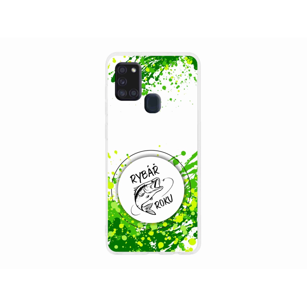 Zselés borító mmCase Samsung Galaxy A21s készülékhez - az év horgásza fehér háttérrel
