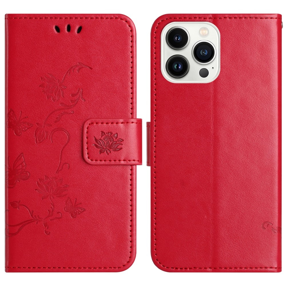 Virágos könyvtáska iPhone 16 Pro készülékhez - piros