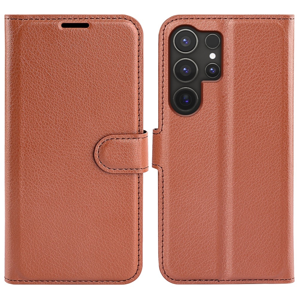 Litchi könyv tok Samsung Galaxy S25 Ultra készülékhez - barna