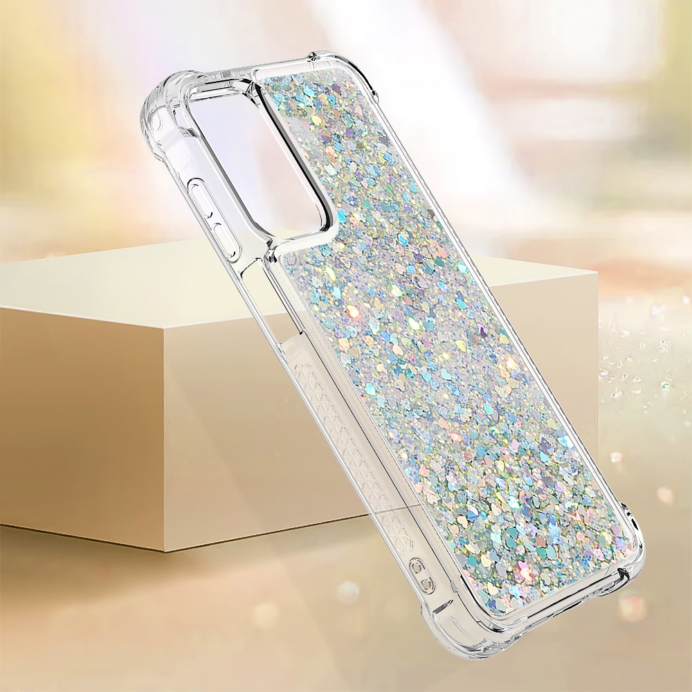 Csillogó homokóra zselés tok Samsung Galaxy A17 5G - ezüst/szív