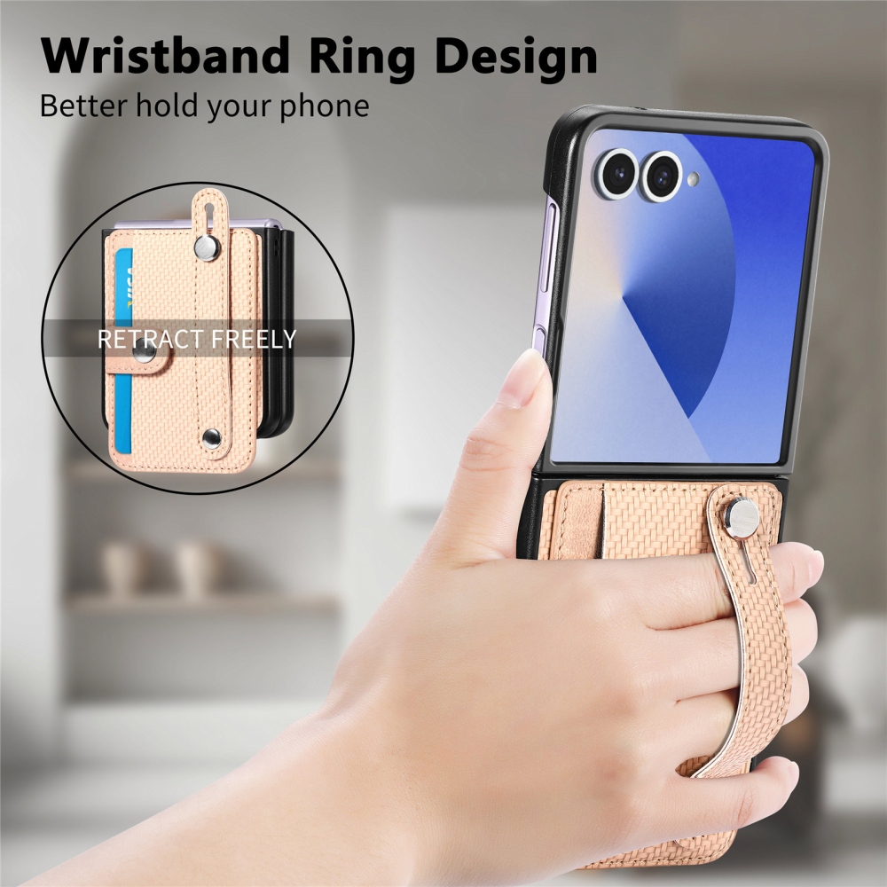 Műanyag borítás műbőrrel a Samsung Galaxy Z Flip7 5G készülékre - khaki színű
