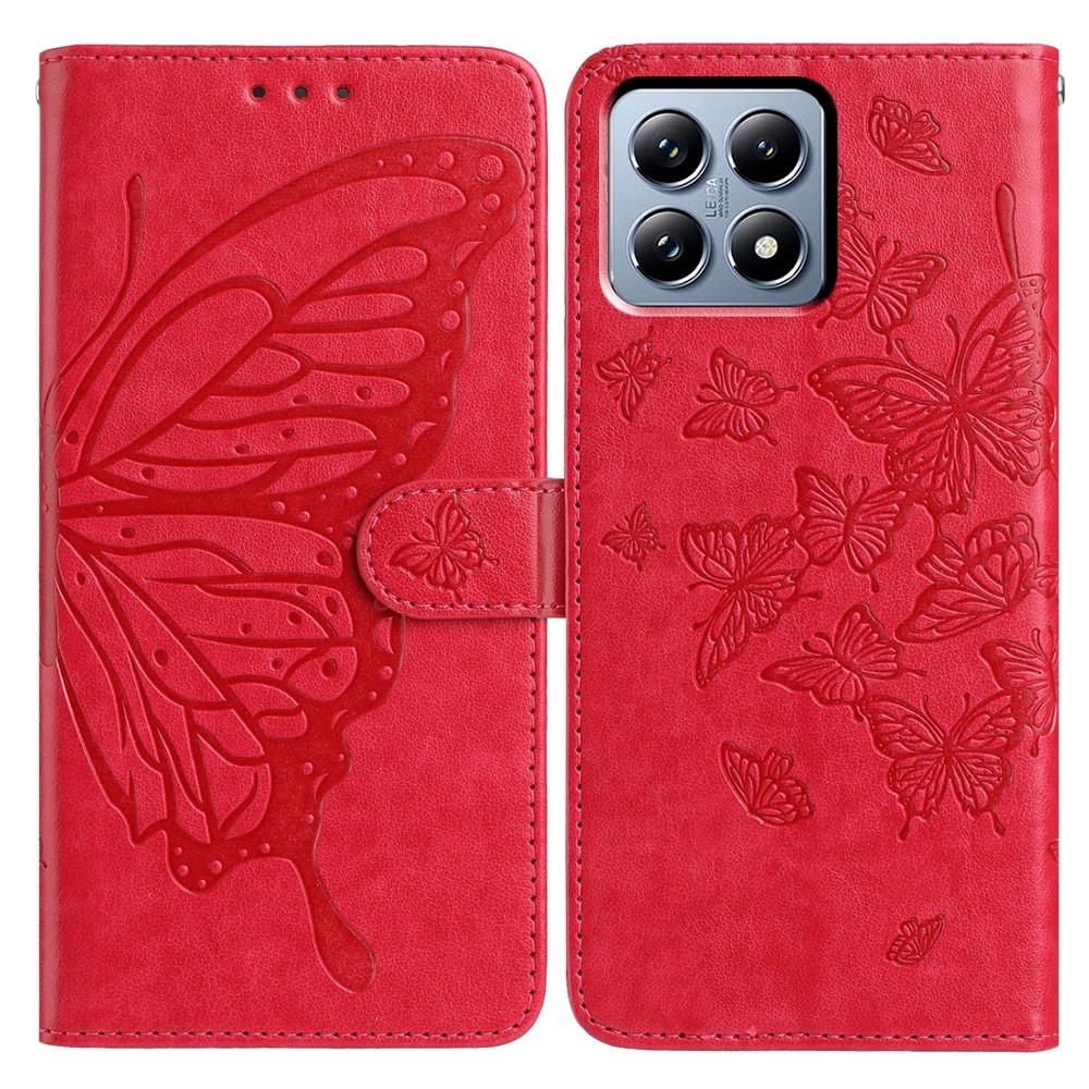 Virágos pillangó könyv tok a Xiaomi 15T-hez - piros