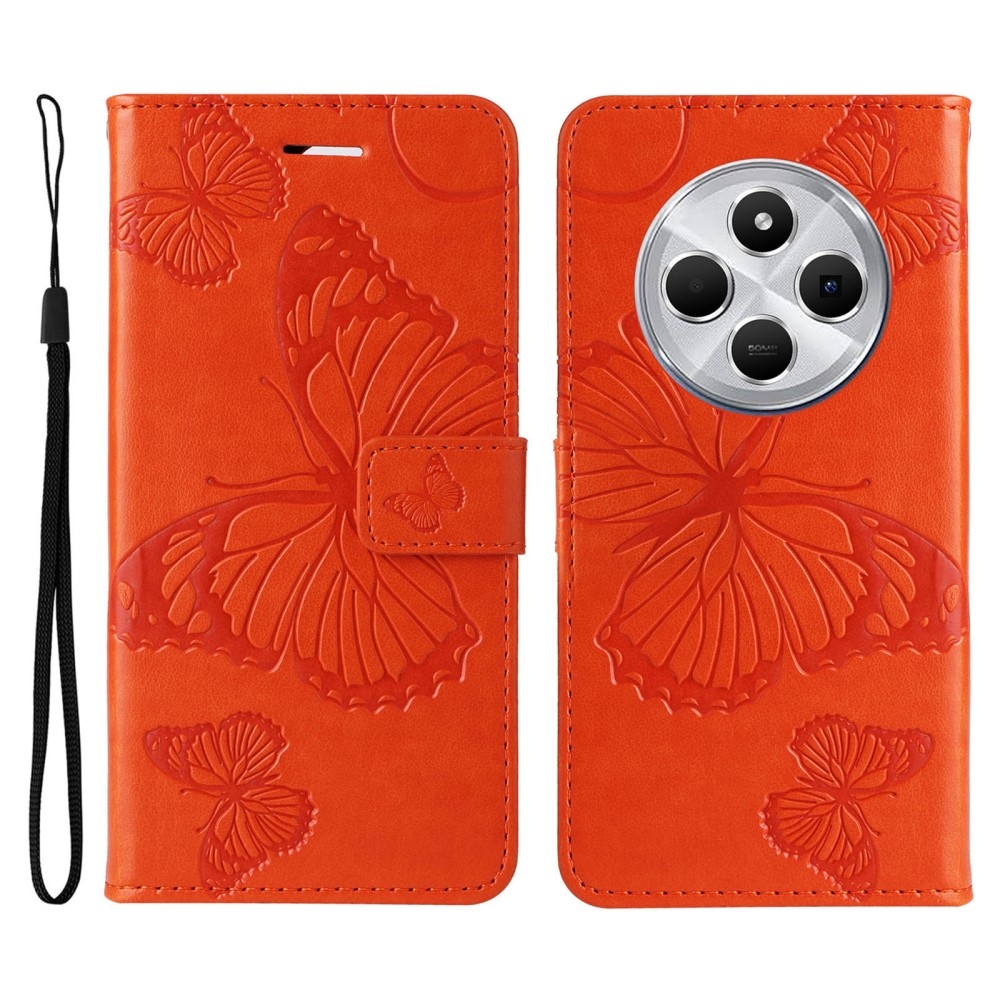 Nagy pillangó könyv tok Xiaomi Redmi 14C/Poco C75 - narancssárga színben