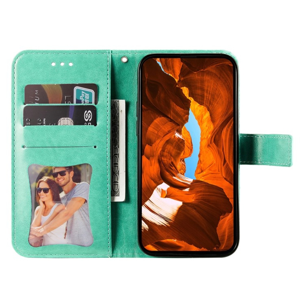 Virágos könyvtáska a Vivo Y29s 5G-hez - teal színű