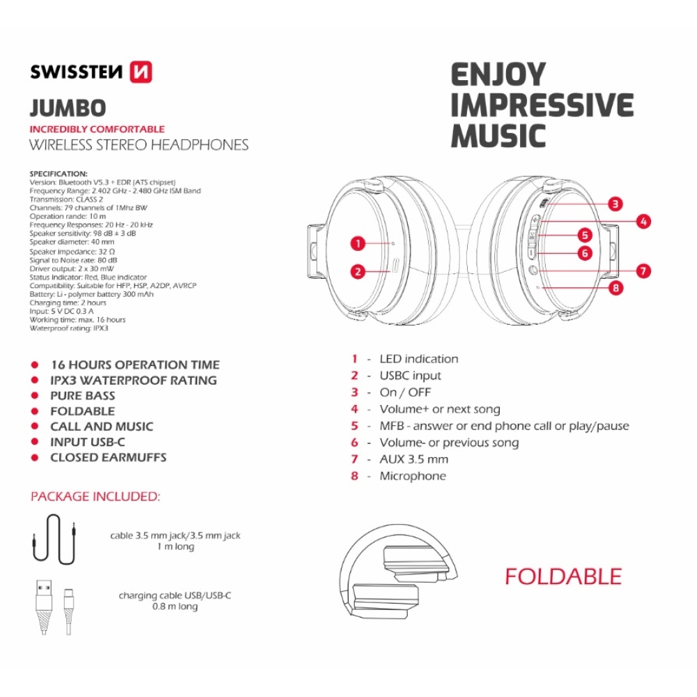 Swissten Jumbo Bluetooth vezeték nélküli fejhallgató - ezüst/barna