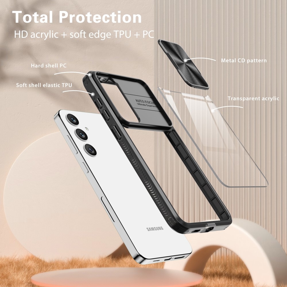 Tartós hátlapi borítás kamerafedéllel Samsung Galaxy S25+ készülékhez - fekete