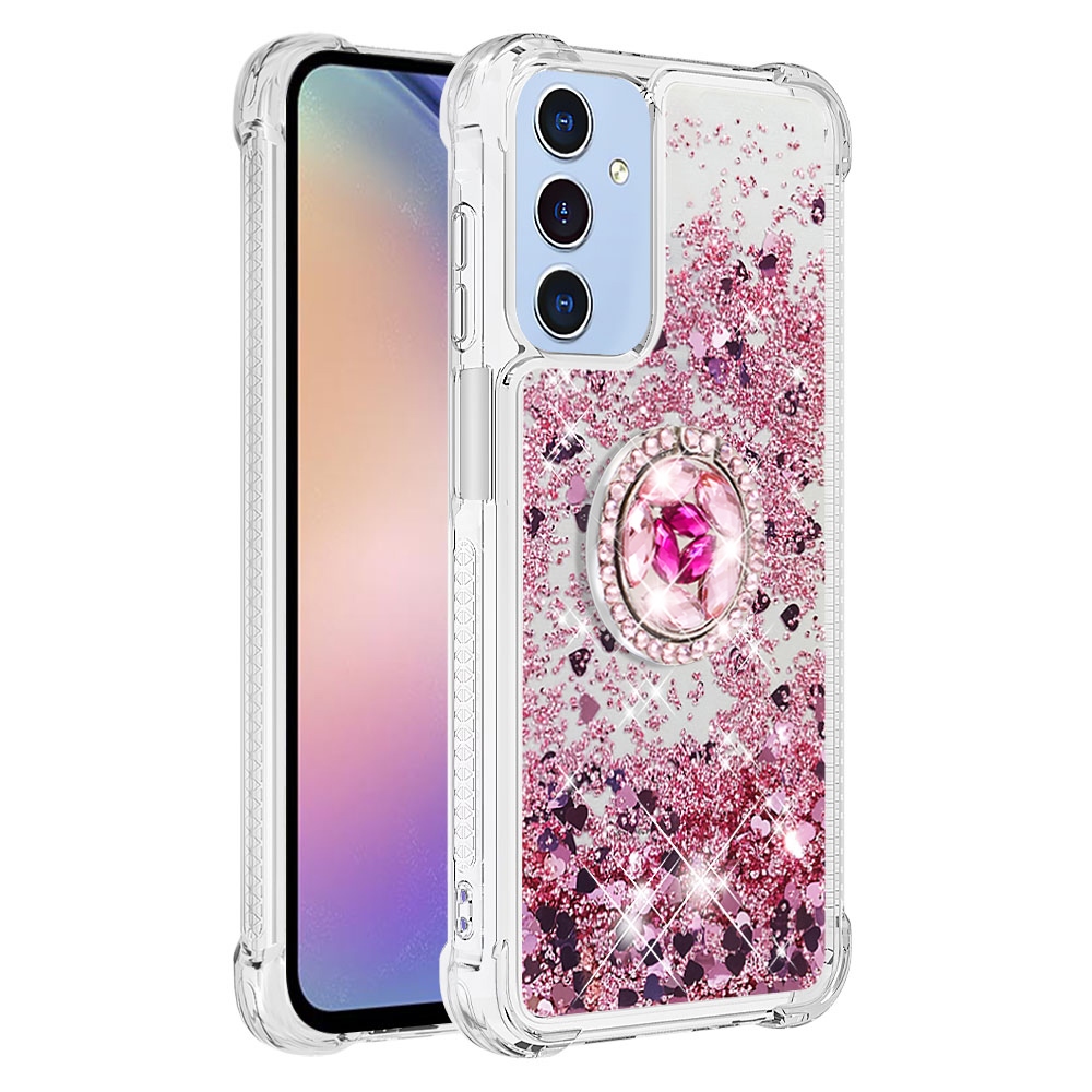 Glitt homokóra zselés tok ujjgyűrűvel Samsung Galaxy A17 5G-hez - rózsaarany/szív