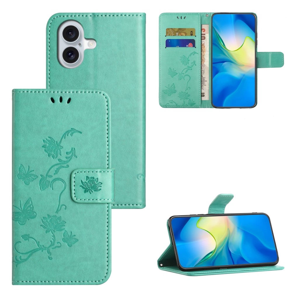 Virágos könyvtáska iPhone 16-hoz - teal