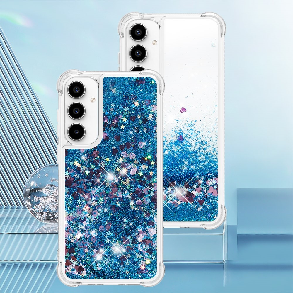 Glitter zselés homokóra tok Samsung Galaxy A55 5G - kék/szív