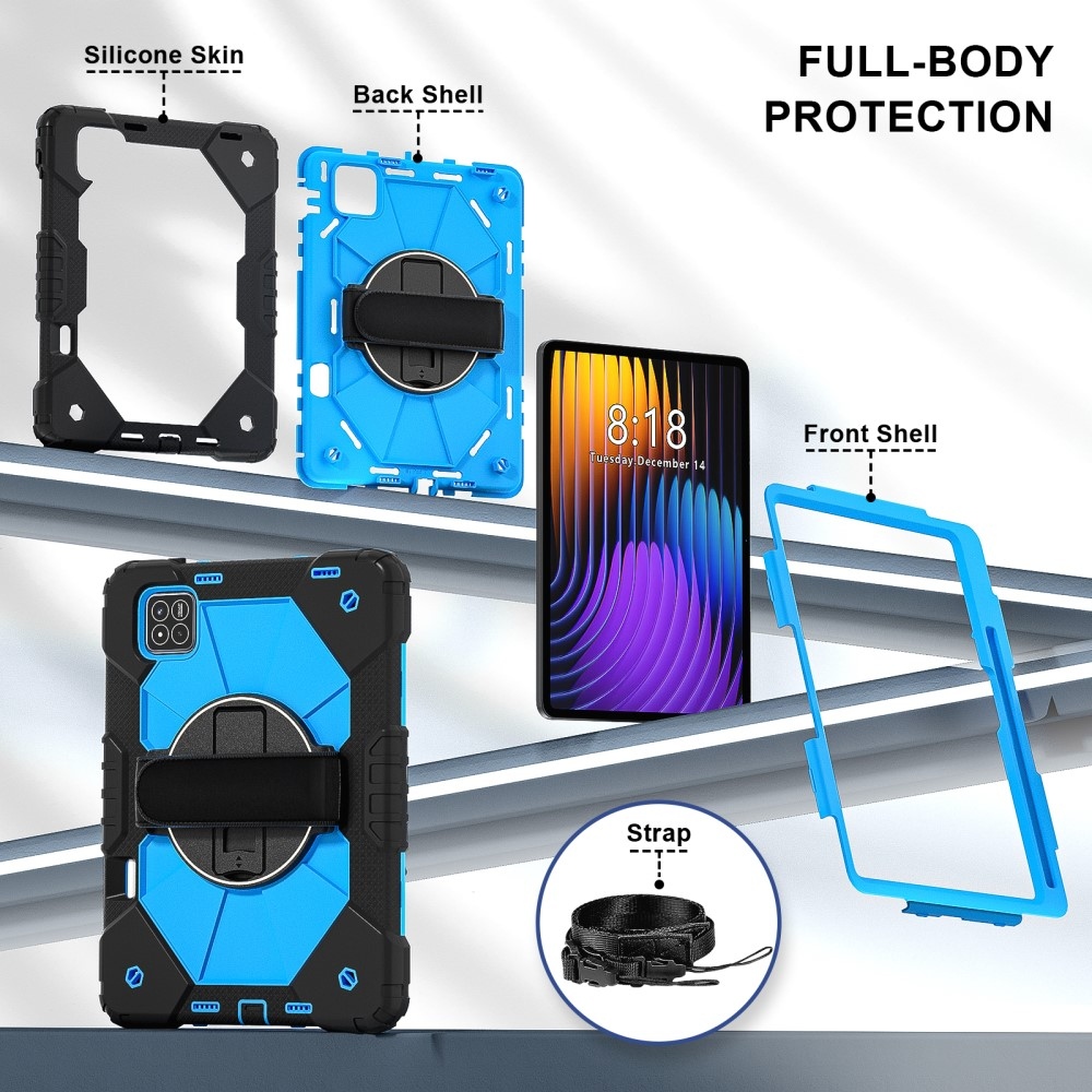 Strapabíró huzat kéztartóval és vállpánttal Xiaomi Pad 7/7 Pro-hoz - fekete/kék
