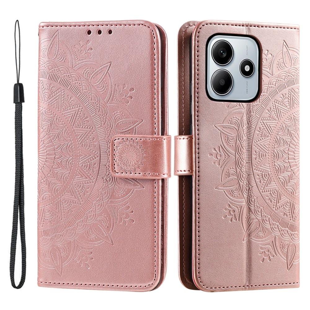 Mandala könyv tok Xiaomi Redmi Note 14-hez - rózsaarany