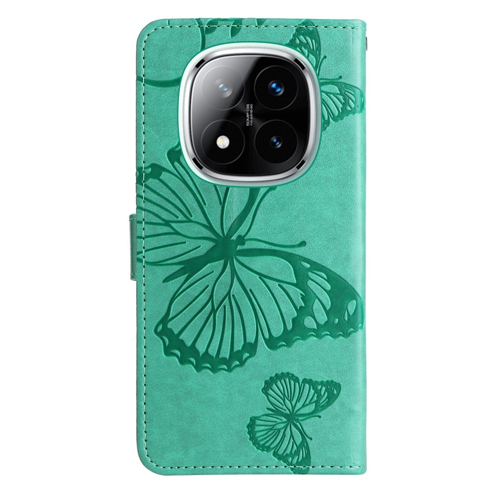 Nagy pillangó könyv tok Xiaomi Redmi Note 14 Pro 5G/Poco X7 5G/Note 14 Pro+ 5G - teal színben
