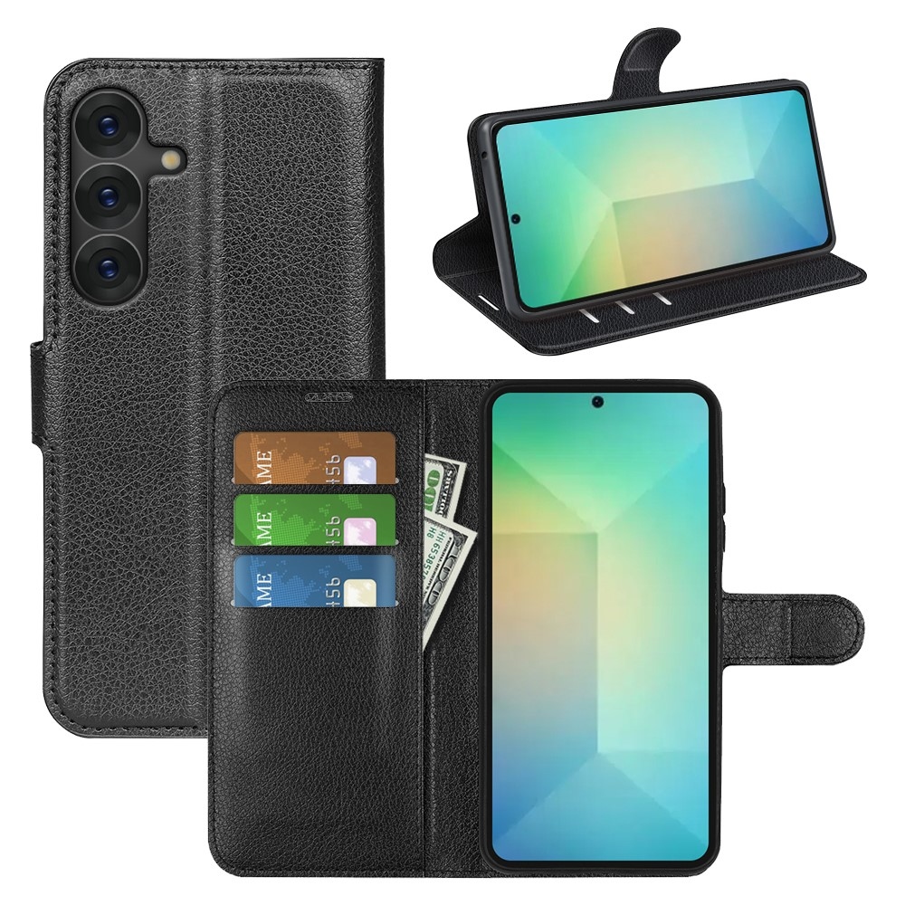 Litchi könyv tok Samsung Galaxy S25-hez - fekete
