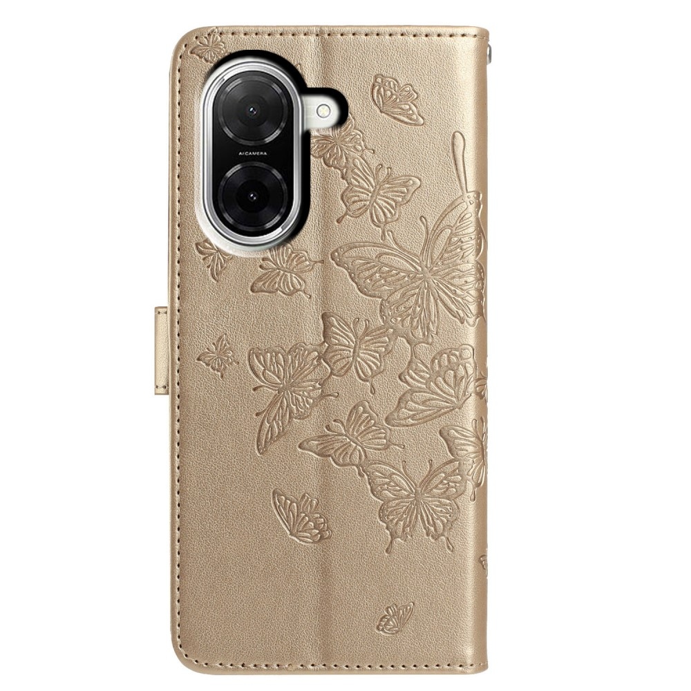 Virágos pillangó könyv tok Xiaomi Redmi A5 (171.7x77.8x8.3mm) - arany színben