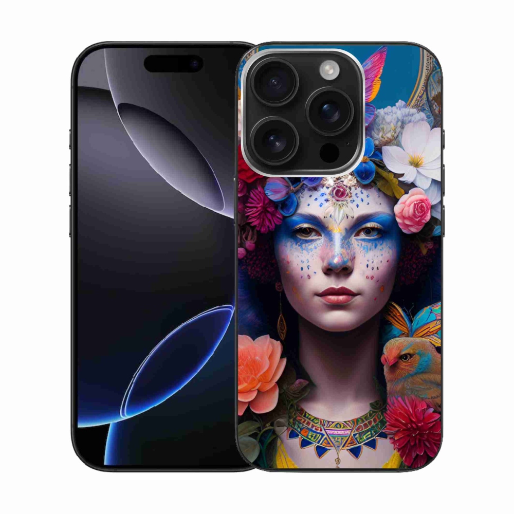 Gél borítás mmCase iPhone 16 Pro készülékhez - nő virágokkal