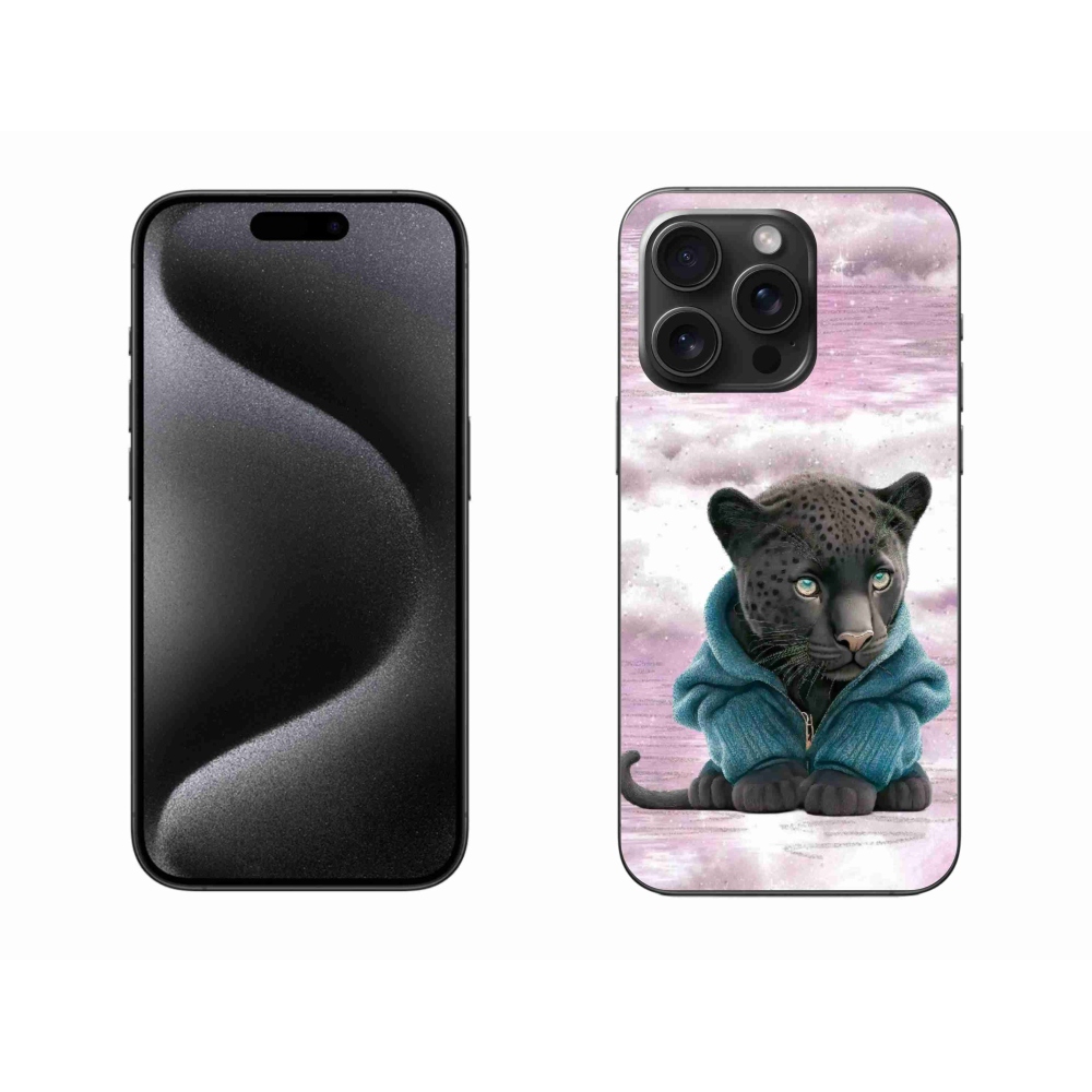 Zselés borítás mmCase iPhone 15 Pro Max készülékhez - fekete párduc pulóverben
