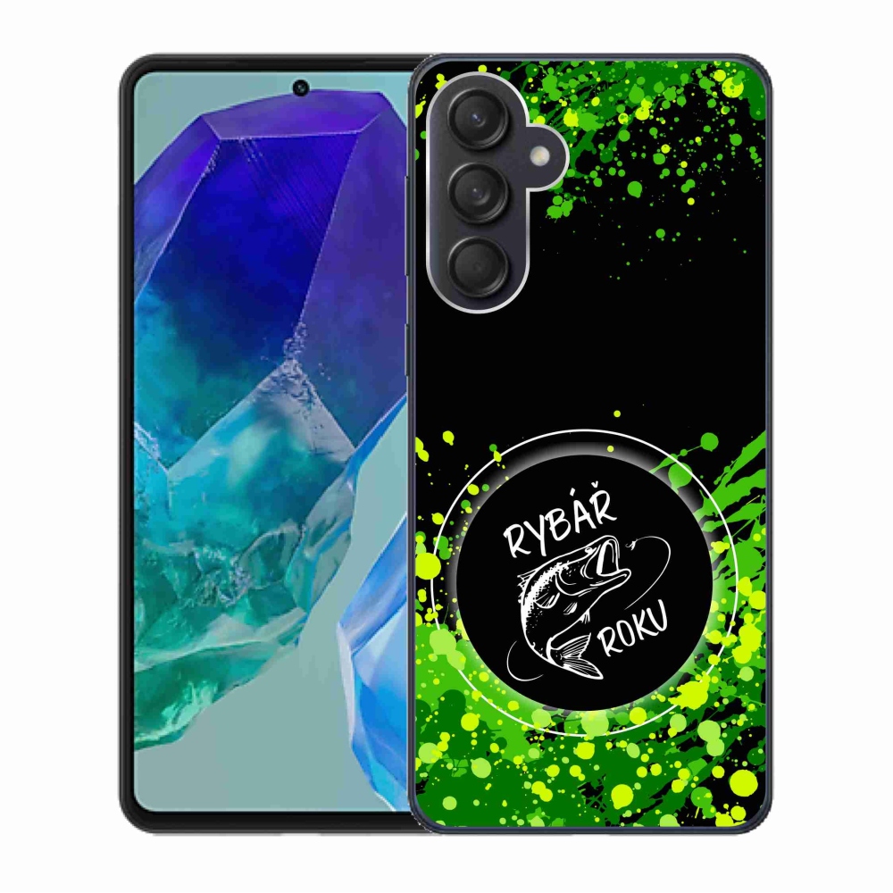 Zselés borító mmCase Samsung Galaxy M55 5G - Az év horgásza fekete háttérrel