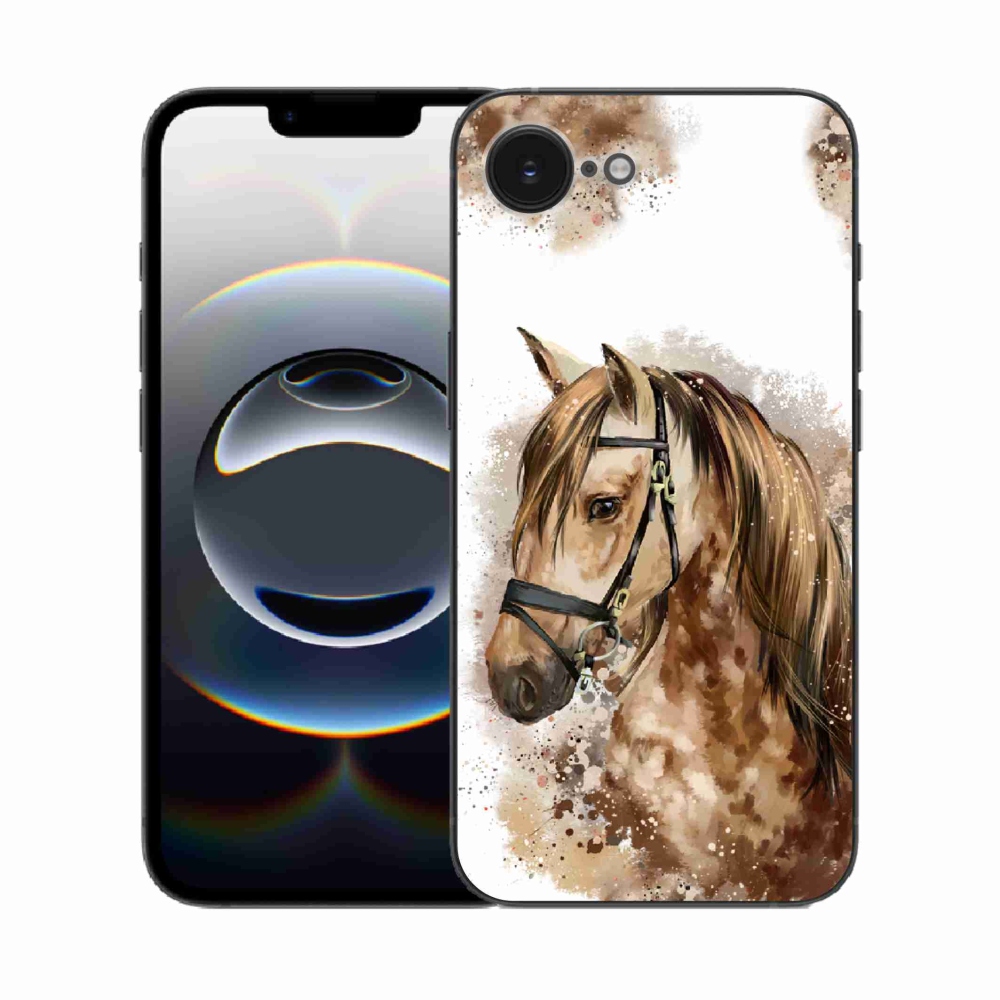 Zselés borítás mmCase iPhone 16e készülékhez - barna rajzfilm ló