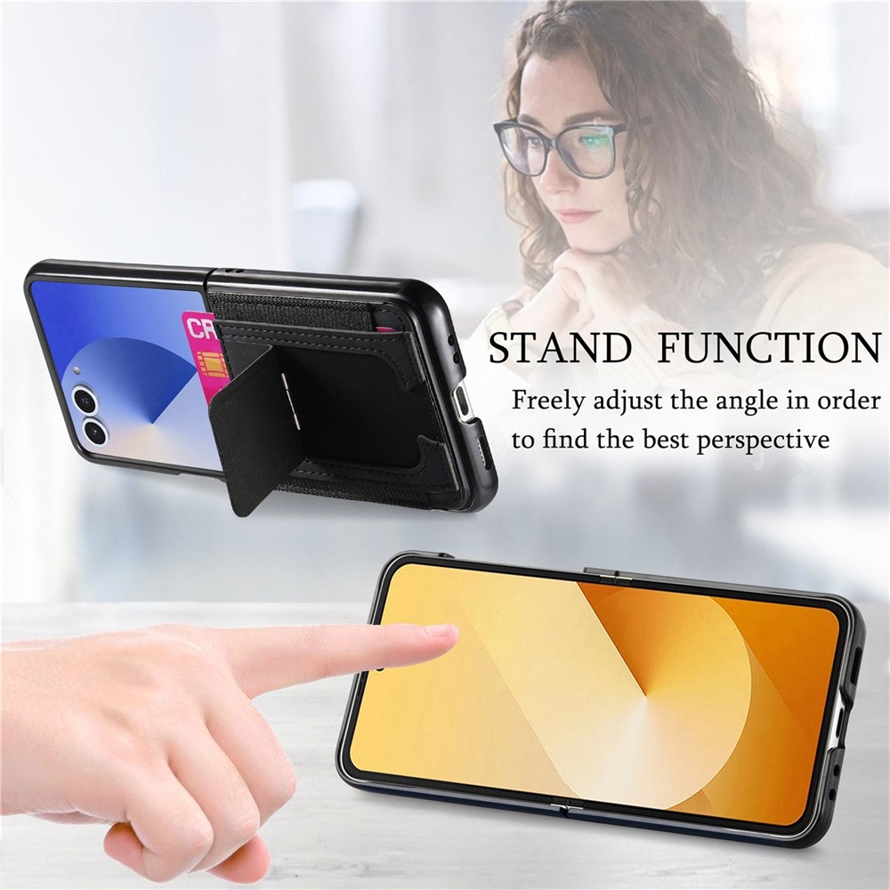 Fényűző műanyag borítás műbőrrel Samsung Galaxy Z Flip7 5G készülékre - fekete