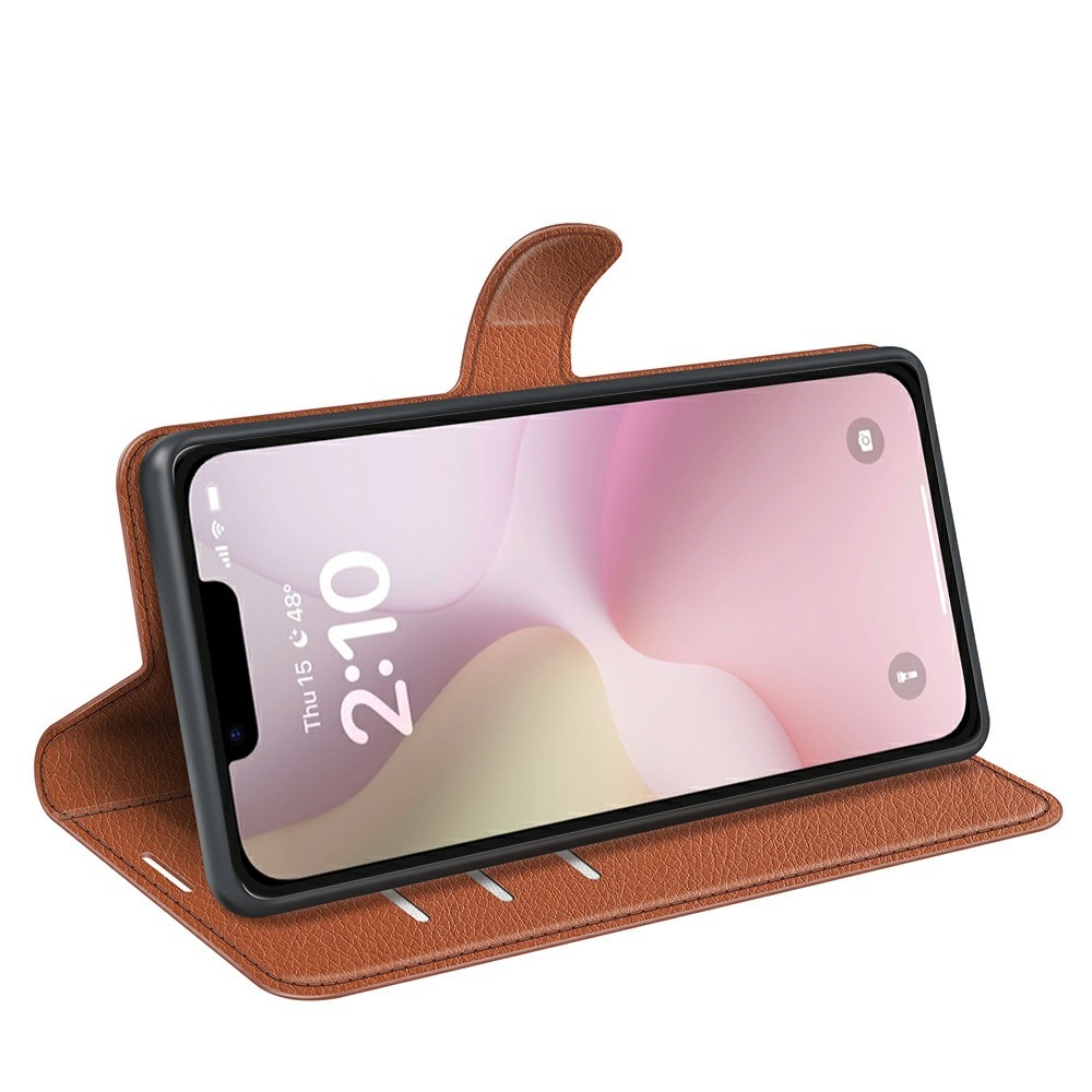 Litchi könyvtáska iPhone 16e készülékhez - barna