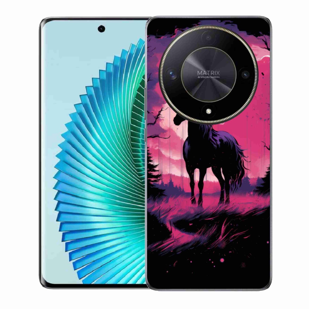 Zselés borítás mmCase a Honor Magic 6 Lite 5G számára - fekete rajzfilm ló 1
