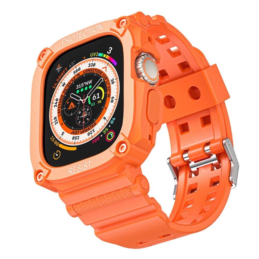 Integrált szilikon védő tok szíjjal az Apple Watch Ultra 49 mm-es órához - narancssárga színű