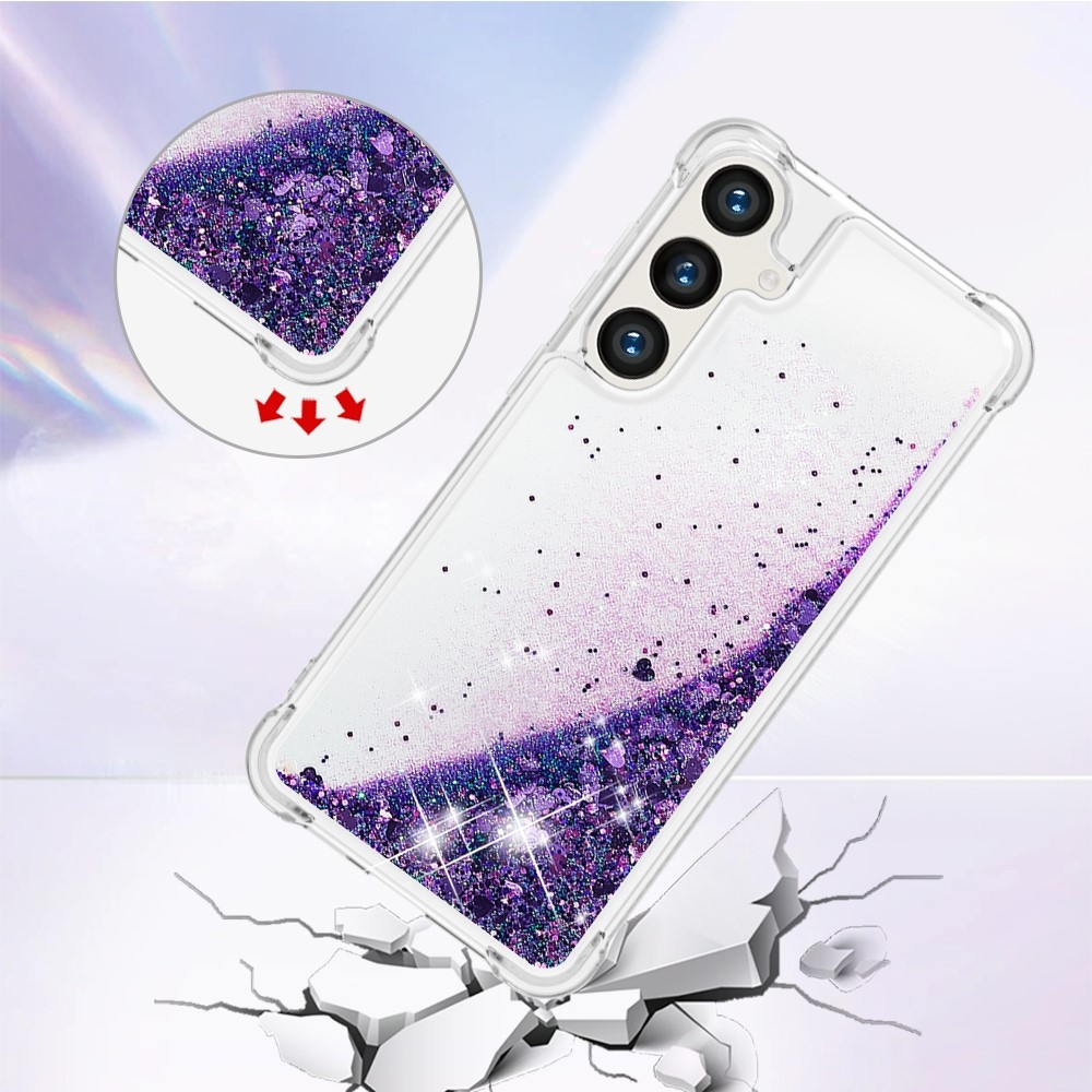 Glitter homokóra zselés tok Samsung Galaxy S24+ készülékhez - sötétlila/szív