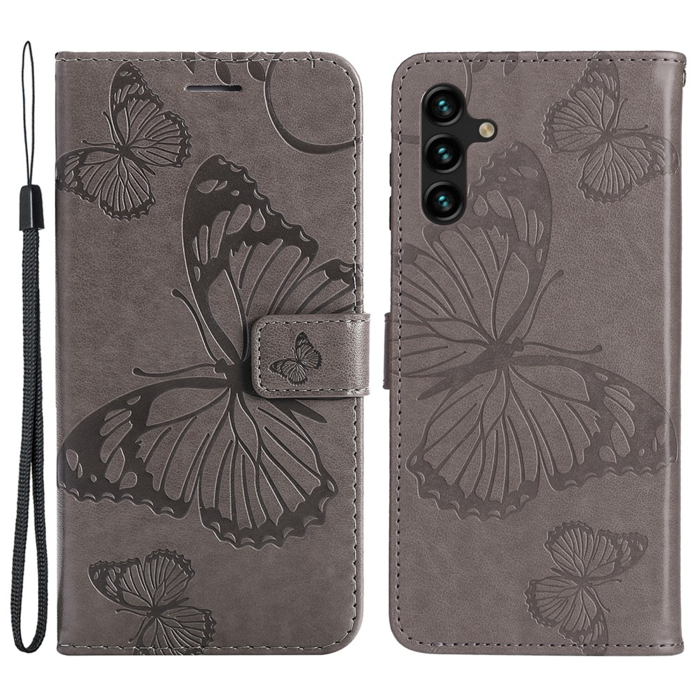 Nagy Buttefly könyv tok Samsung Galaxy A13 5G/A04s készülékhez - szürke