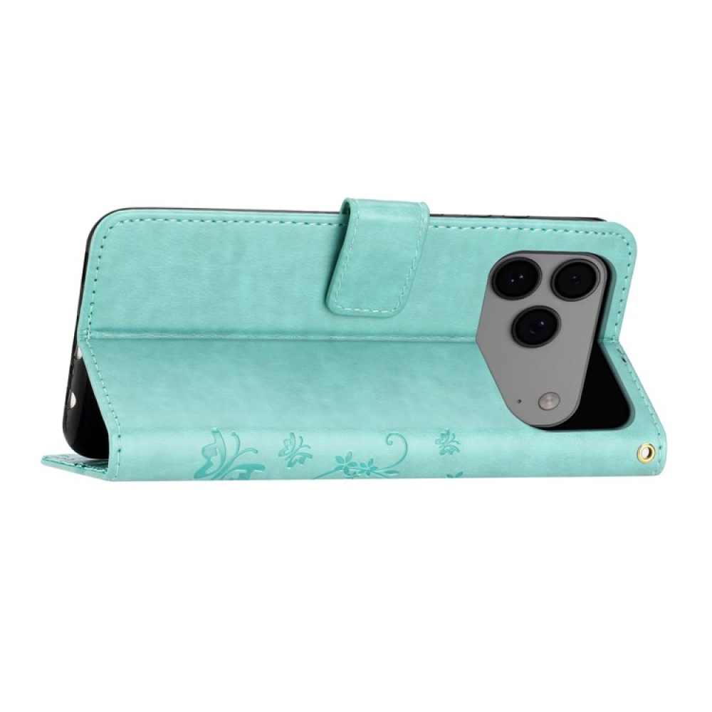 Virágok könyvtáska iPhone 17 Pro Max készülékhez - teal színű