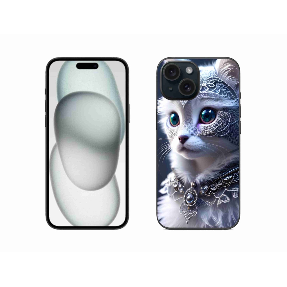 Zselés borítás mmCase iPhone 15 készülékhez - fehér macska