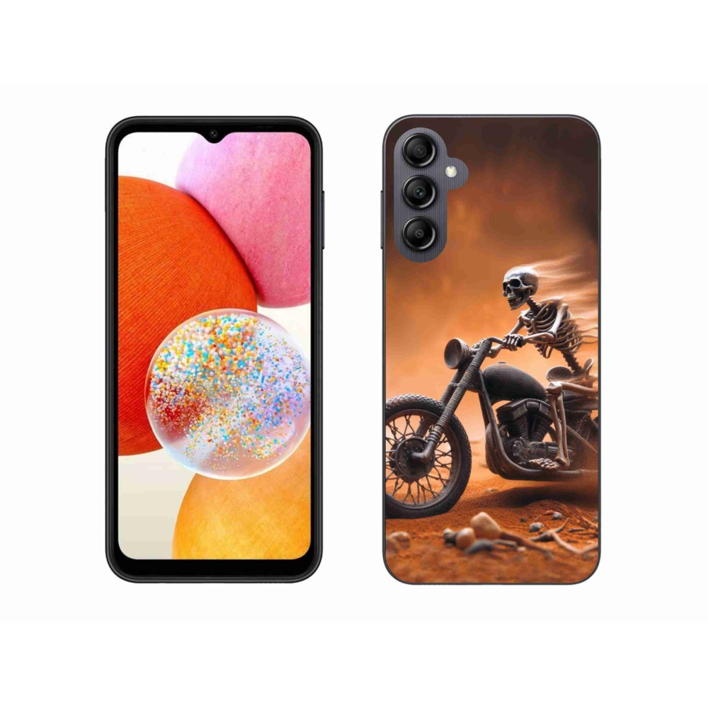 Zselés borítás mmCase Samsung Galaxy A14 4G/5G - csontváz egy motorkerékpárral