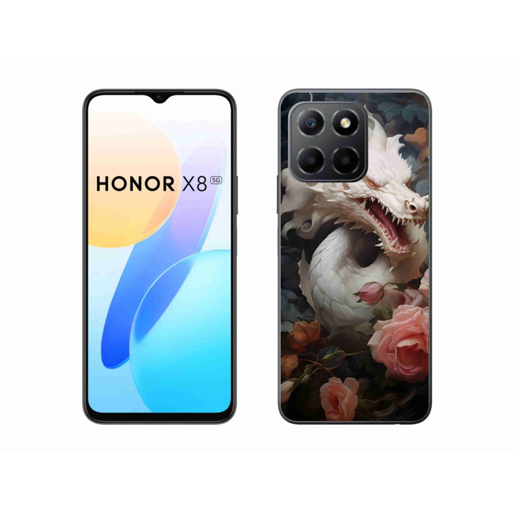 Zselés borítás mmCase a Honor X8 5G számára - fehér sárkány