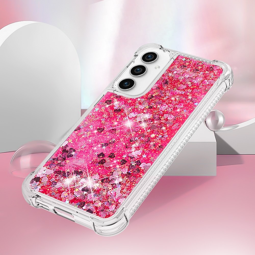 Glitter zselés homokóra hüvely Samsung Galaxy S23 FE készülékhez - rózsaszín/szívek