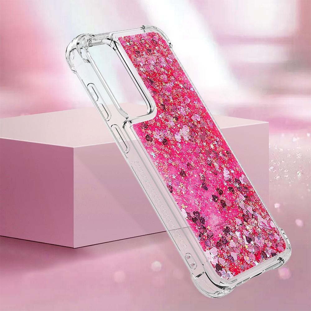 Glitter homokóra zselés tok Samsung Galaxy A56 5G - rózsaszín/szívek