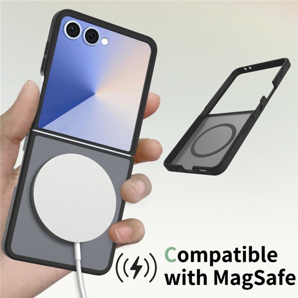 Bőr zselés tok fix hátlappal és MagSafe támogatással a Samsung Galaxy Z Flip7 5G készülékre - fekete