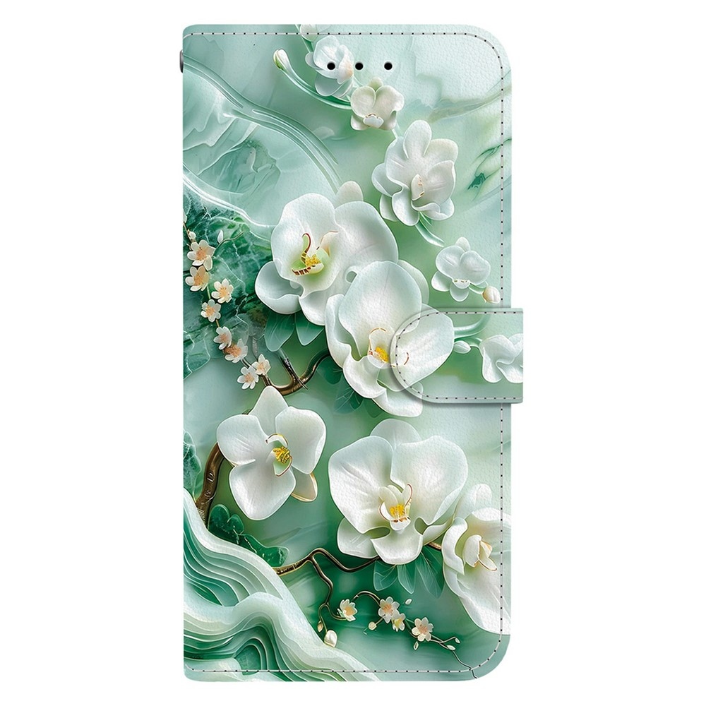 Sokoldalú könyvtáska Xiaomi Redmi 15 4G (171mm) - fehér virágokkal