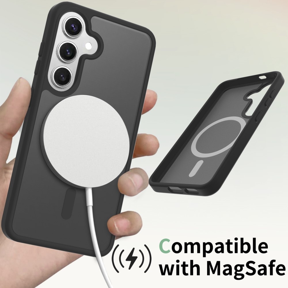 Bőr zselés tok fix hátlappal és MagSafe támogatással Samsung Galaxy S25 készülékhez - fekete