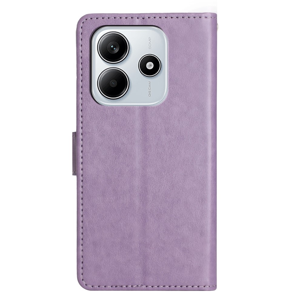 Virágok könyv tok Xiaomi Redmi Note 14 5G-hez - világos lila