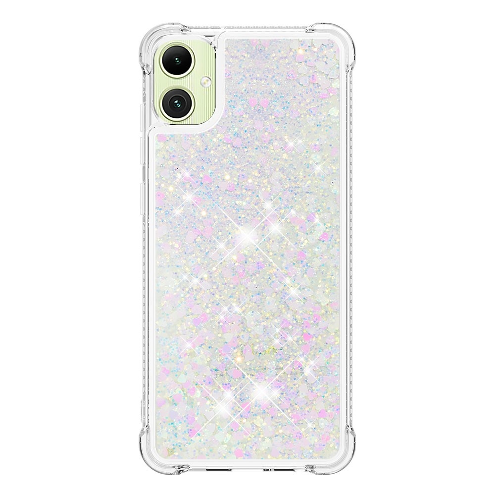 Csillogó homokóra zselés tok Samsung Galaxy A06 4G - rózsaszín és ezüst/szívecske